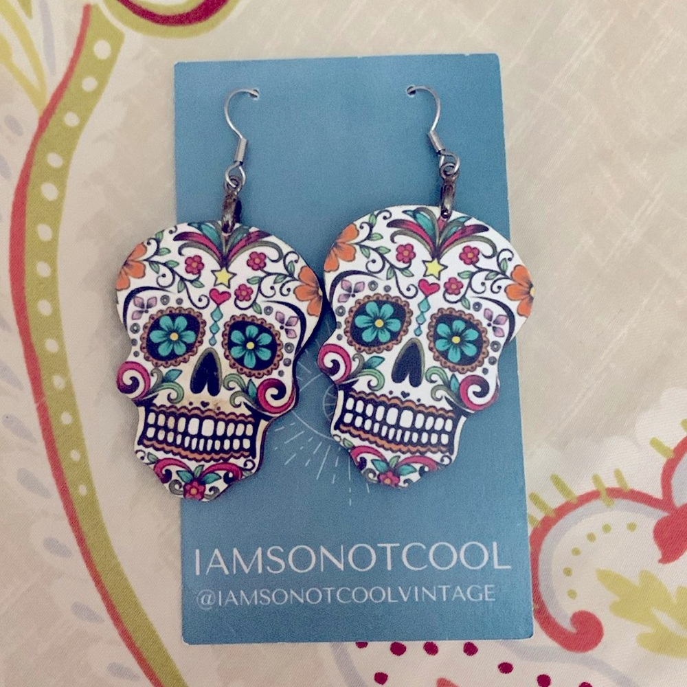 I AM NOT SO COOL Day of the Dead HANDMADE Candy Skull Earrings NEW